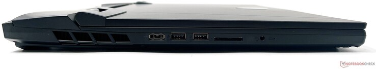 左侧：DC-in端口，2个USB 3.2 Gen2 Type-A，SD Express读卡器，组合音频插孔