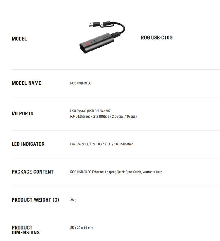 ROG USB-C10G 的完整规格