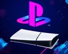 PS5 数字控制台水平放置在 PlayStation 徽标下方