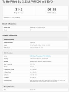 Threadripper Pro 9985WX 的 Geekbench 7 得分