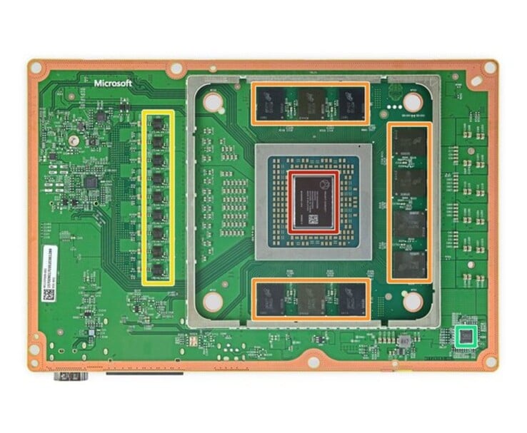 Xbox X 系列主板中央显示 AMD APU（图片来源：iFixit）