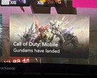 Xbox 仪表板截图，显示以高达机甲为主题的《使命召唤：机动战士》广告，标题为 "高达已经登陆"。(Reddit/u/Critical_Term_1013 via r/xbox)