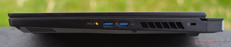 右侧：指示灯、2 个 USB-A 3.2、Kensington 锁