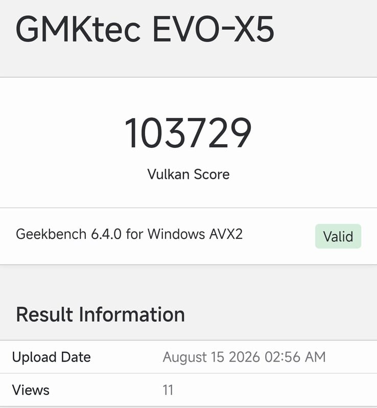 GMKtec EVO-X5在Geekbench上的列表