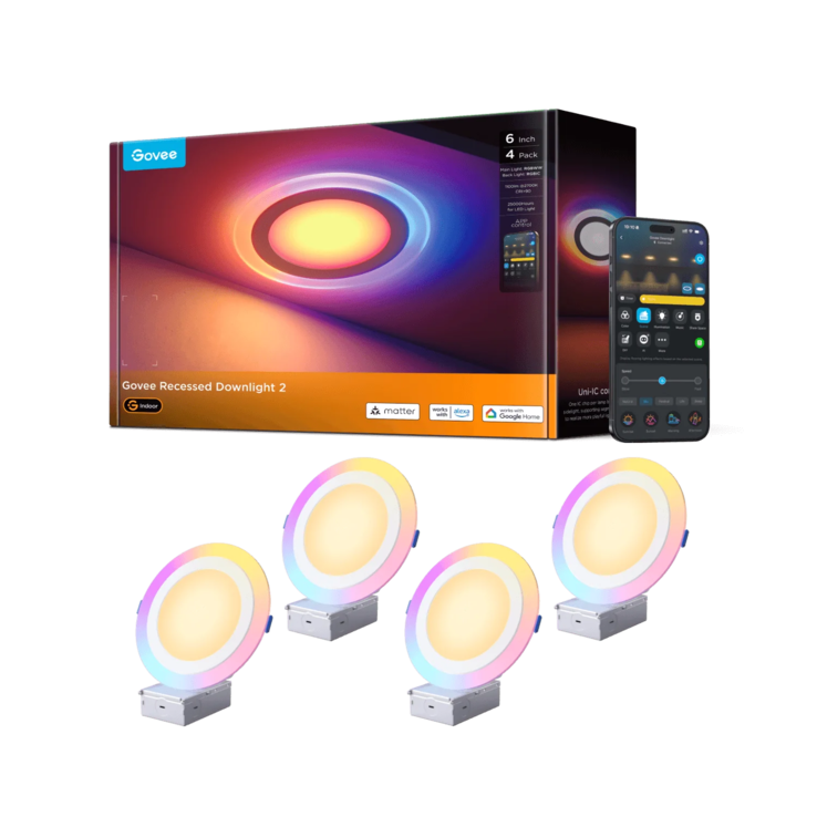 带小夜灯的 Govee 6 英寸智能嵌入式灯 Pro。(图片来源：Govee）