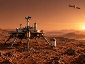 中国“天问三号”任务的概念图，该任务旨在将火星岩石和土壤样本送回地球。