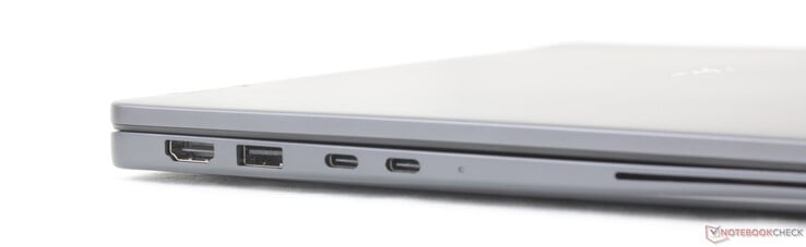 左侧:HDMI 2.1、USB-A 3.2 Gen. 1(5 Gbps)、2 个 USB-C Thunderbolt 4 接口(支持 DisplayPort 2.1 及 Power Delivery)