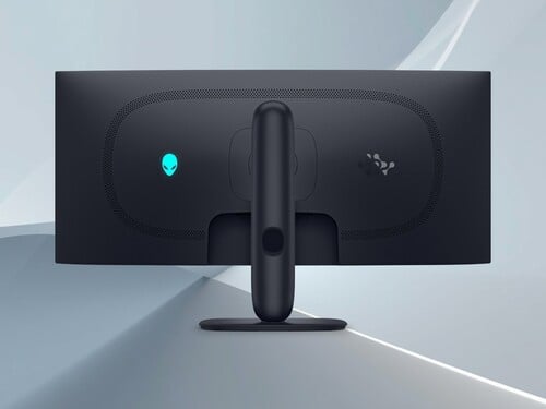 图为Alienware AW3426DW 34英寸QD-OLED显示器的背面