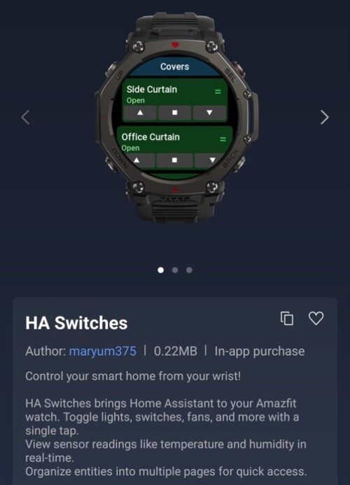 用于 Amazfit 智能手表的 HA Switches Zepp Mini 应用程序