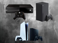 图为 Xbox One、Xbox X 系列、PS4 和 PS5 游戏机（图片来源：微软游戏，索尼 PlayStation 有编辑）