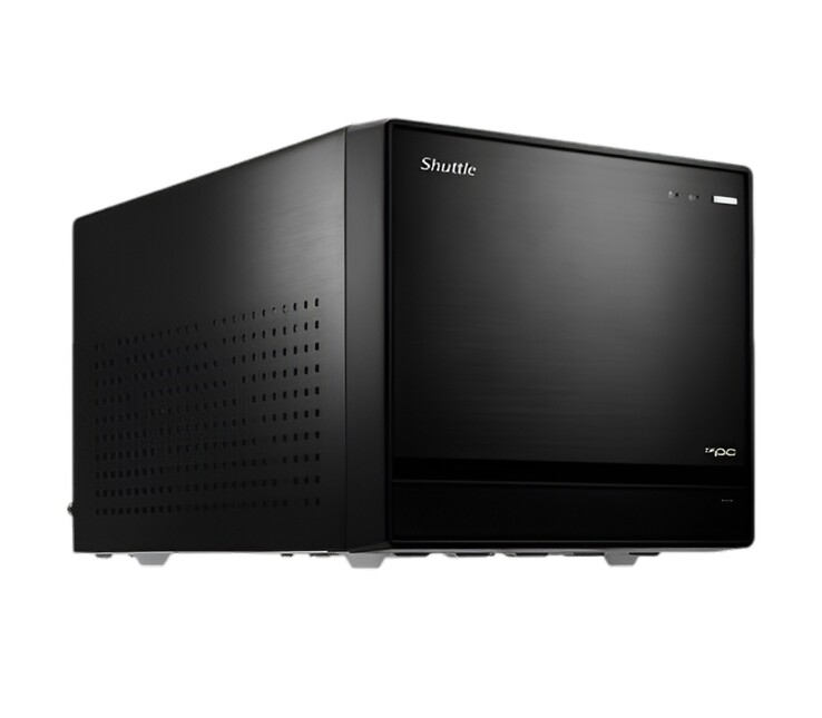 这张图片显示的是 Shuttle XPC Cube SFF PC 的另一个正面视图，它看起来像一个黑色的矩形盒子 