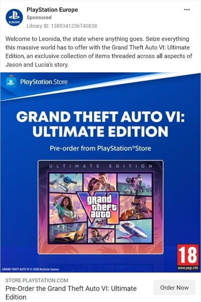 显示 GTA 6 PS5 最终 PEGI 评级的 PlayStation Store 广告