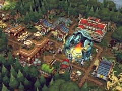 一张展示《Against the Storm》游戏中建筑的图片，该游戏目前在Steam上正在进行70%的折扣促销。