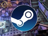 一张展示 Steam 标志和游戏《Solasta: Crown of the Magister》的图片，该游戏目前在 Steam 上享受 75% 折扣。
