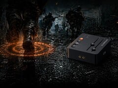 展示 StepSense 技术的 Fosi Audio C3 游戏声卡艺术效果图。