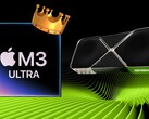 Apple M3 Ultra SoC 在 GFXBench 早期测试结果中大放异彩，与 Nvidia 和 AMD 的高端台式机 GPU 展开了激烈角逐。(图片来源：Apple, Nvidia，已编辑）