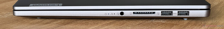 右：3.5 毫米音频插孔、SD 读卡器、2 个 USB-A 3.2 Gen 1（5 GBit/秒，1 个供电）