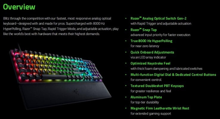 Razer Huntsman V3 Pro 8KHz 游戏键盘功能(图片来源:Razer PR,有编辑)