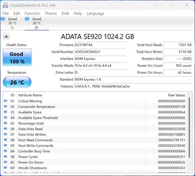 ADATA SE920 支持 PCIe 4.0 x4