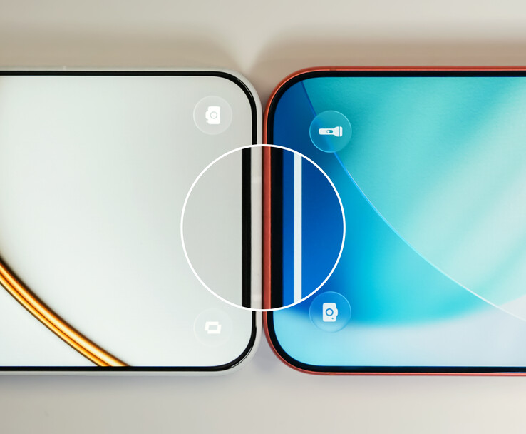 OnePlus 15T 的边框特写对比。