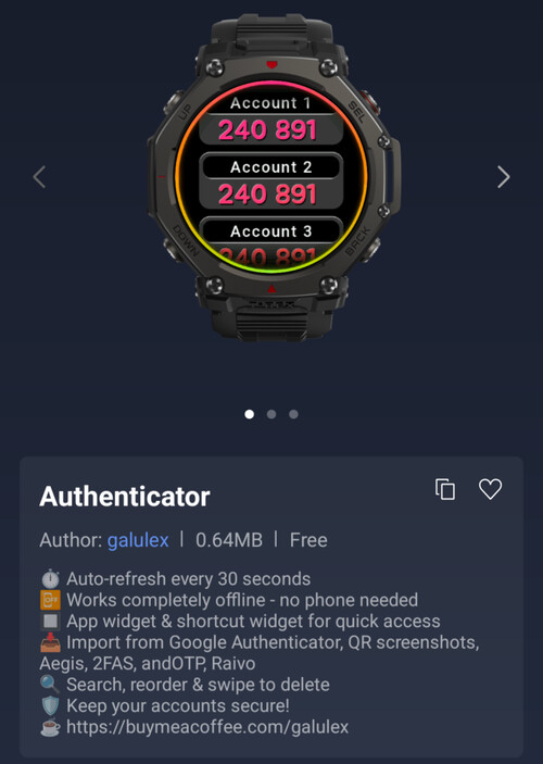 用于 Amazfit 智能手表的 Authenticator Mini 应用程序