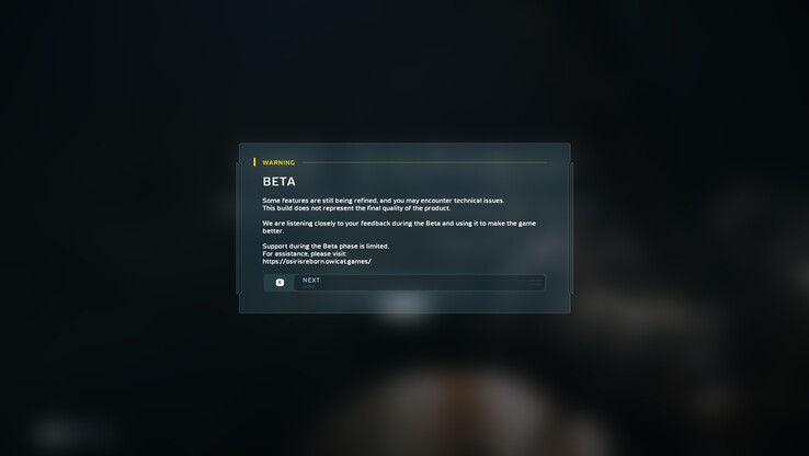 测试版警告屏幕确认了这是一个进行中的版本，不能反映游戏的最终质量。 