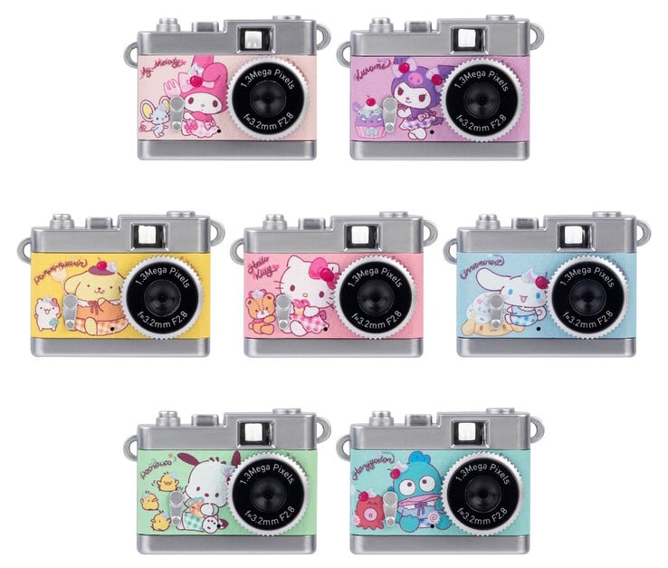 Kenko Tokina Pieni II 玩具相机的七个 Sanrio 角色模型。(图片来源:Kenko Tokina)