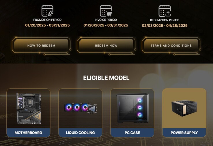 该优惠仅适用于特定的 PSU、PC 机箱、主板和 AIO 散热器。(图片来源：微星）