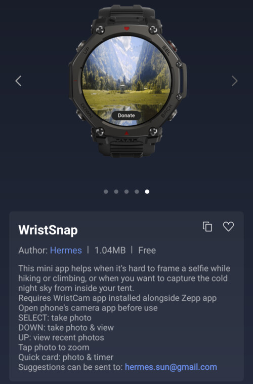 用于 Amazfit 智能手表的 WristSnap Mini 应用程序