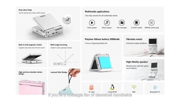 Anbernic RG SP 翻盖式掌上电脑的特点。