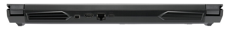 背面。迷你显示端口1.4，HDMI 2.0，千兆以太网，USB 3.2 Gen 2（Type-C；显示端口1.4）。