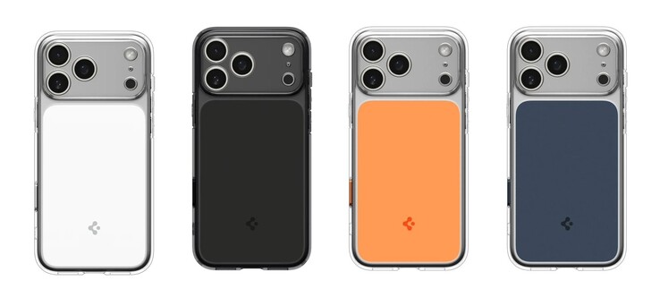 Ultra Hybrid T 有三种颜色可供选择，与 iPhone 17 Pro (Max) 相匹配，另外还有一个黑色版本。(图片来源：Spigen，已编辑）