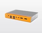 OnLogic Helix 320 无风扇迷你 PC 最高可配备 8 核 Intel CPU,采用银色铝制机身,正面为橙色配色