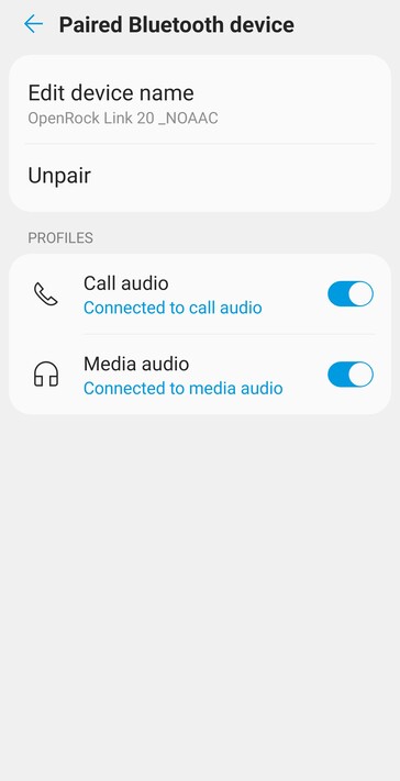 在Android 蓝牙设置中的 OpenRock Link 20 名称中添加"_NOAAC "后，耳机将使用 SBC 音频编解码器，而不是 AAC。(图片来源：Notebookcheck）