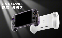 Anbernic RG 557 游戏掌机将有两种颜色--紫色和白色。 图片来源：Anbernic