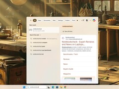 Windows 11 搜索框中的 Notebookcheck 查询。(图片来源:Notebookcheck)