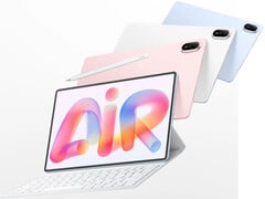 MatePad Air 2026 在欧盟地区的起售价为 799 欧元。图为展示不同颜色及键盘配件的宣传图。