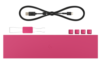 包装盒内包含掌托、键帽拔取器、1.8米长的可拆卸USB-A转USB-C数据线、单独的键帽以及键盘本体