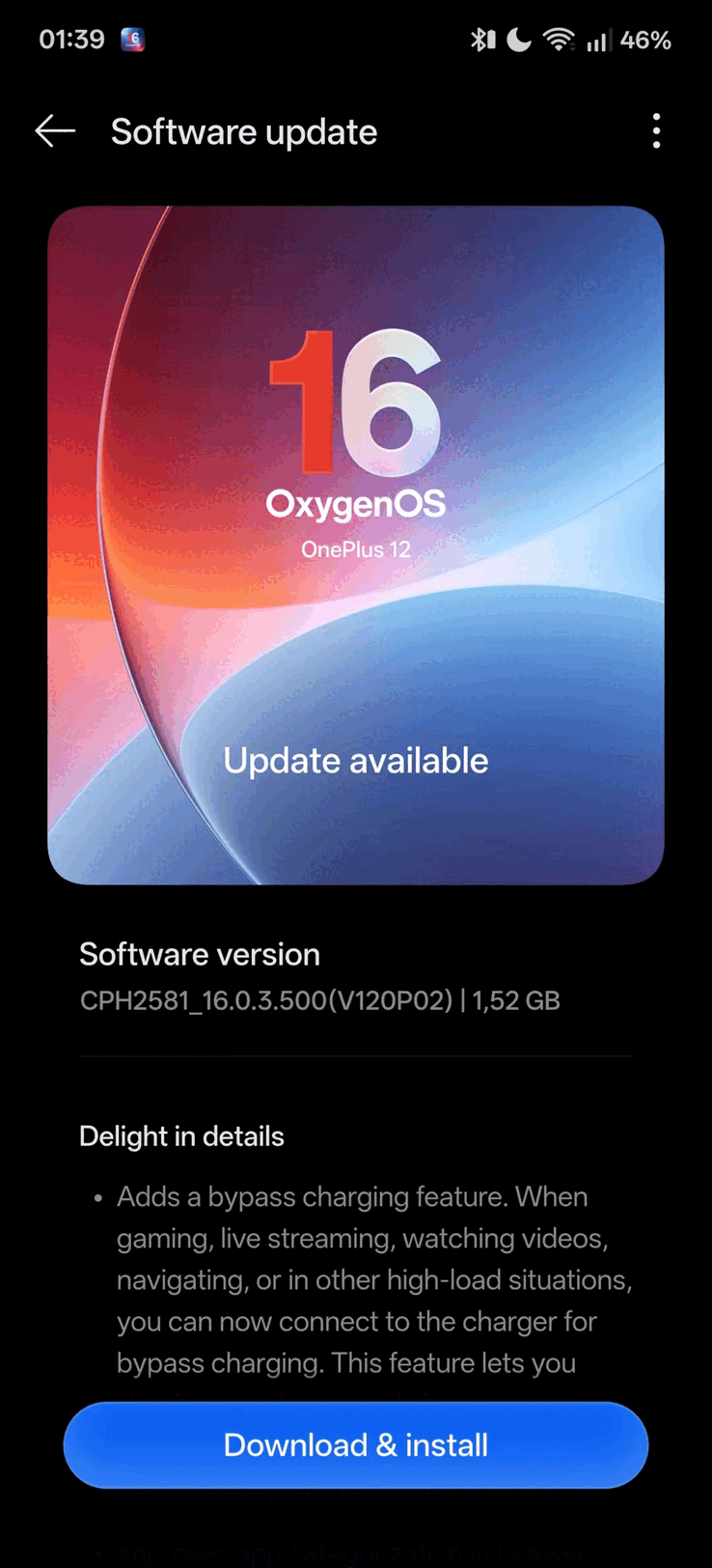 OxygenOS 16.0.3.500 OTA（图片来源：OnePlus 社区）