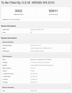 Threadripper Pro 9995WX 的 Geekbench 7 得分