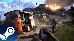 育碧旗下开放世界 FPS 游戏《孤岛惊魂 4》的截图，展示了游戏中的玩法和战斗。(图片来源：Steam - 编辑）
