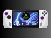 带有 PS5 徽标的 Xbox 掌上游戏机（图片来源：华硕、微软 Xbox Gaming、索尼 PlayStation）