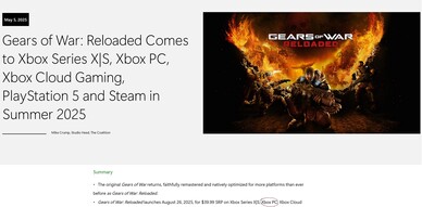 Xbox Wire《战争机器：重装上阵》公告（图片来源：Xbox Wire）