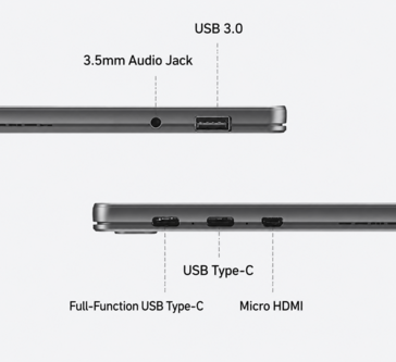 宏碁 A543 平板电脑的接口包括 USB-C、USB-A 和 Micro HDMI