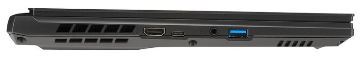 在左边。HDMI 2.1，USB 3.2 Gen 1（USB-C；DisplayPort），组合音频插孔，USB 3.2 Gen 1（USB A）。