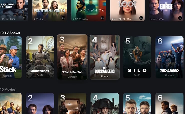 Apple tvOS 26 以全新海报艺术呈现节目和电影。(图片来源： )Apple