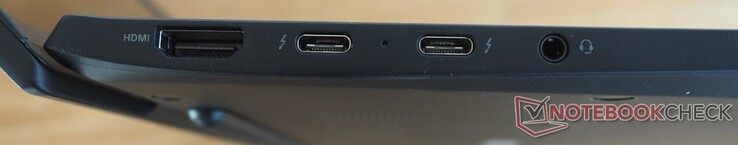 左边：HDMI，2个USB-C 4（雷电4，显示端口，电力传输），音频（耳机/麦克风）。