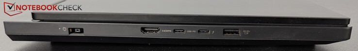 左：电源、HDMI、USB-C（带 TB 4 (DP)）、USB-C（10 Gbps、PD 65-100W、DP）、USB-A（10 Gbps、常开