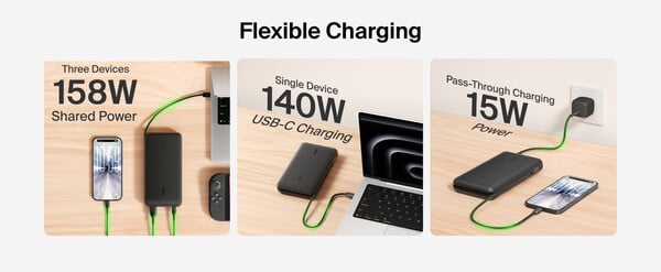 贝尔金 UltraCharge Pro 笔记本电源 25K 可以同时为三台设备充电。