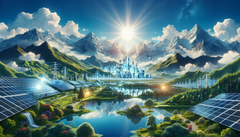 这就是人工智能对山水前许多太阳能电池的想象--它们是太阳能发电及其储存的理想选择。(图片来源:DallE 3)
